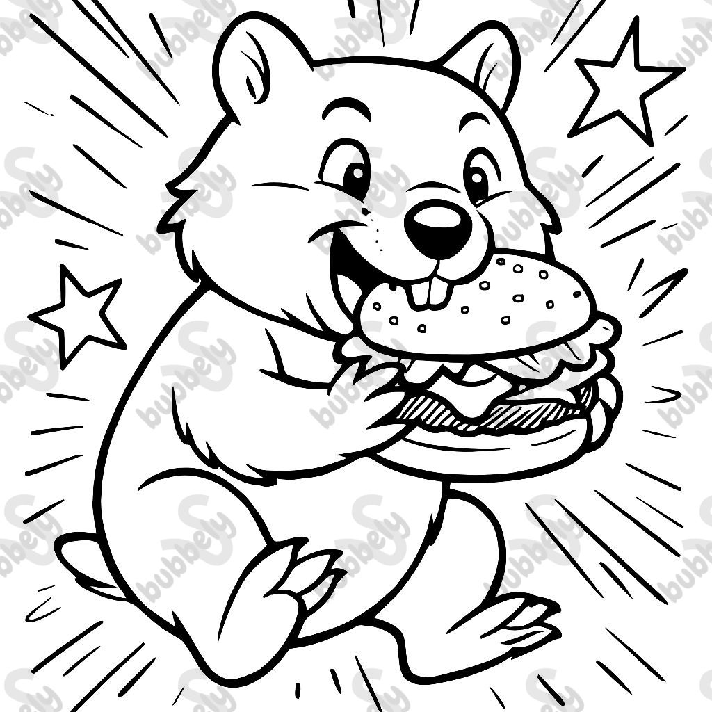un wombat mangeant un hamburger