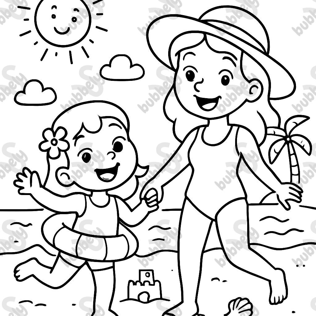 Mom and daughter at beach