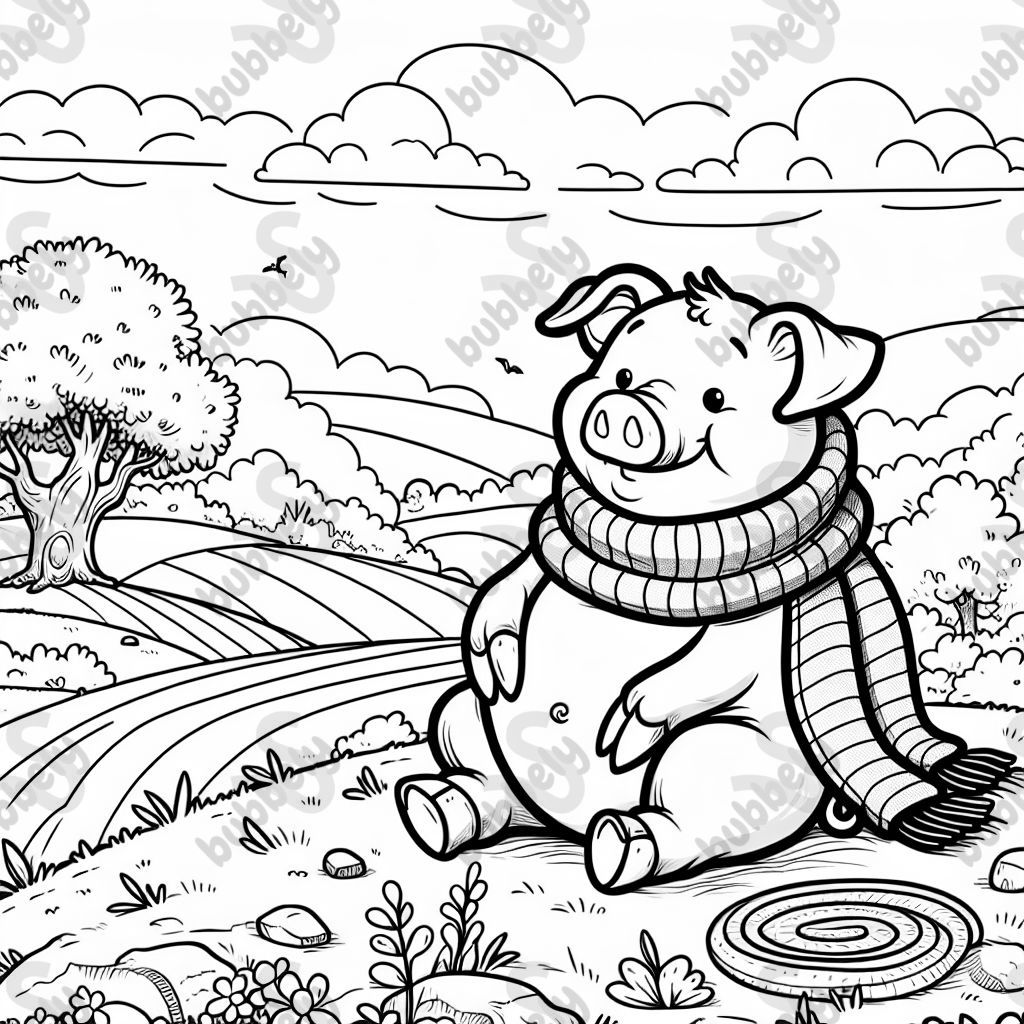pig with a scarf sitting