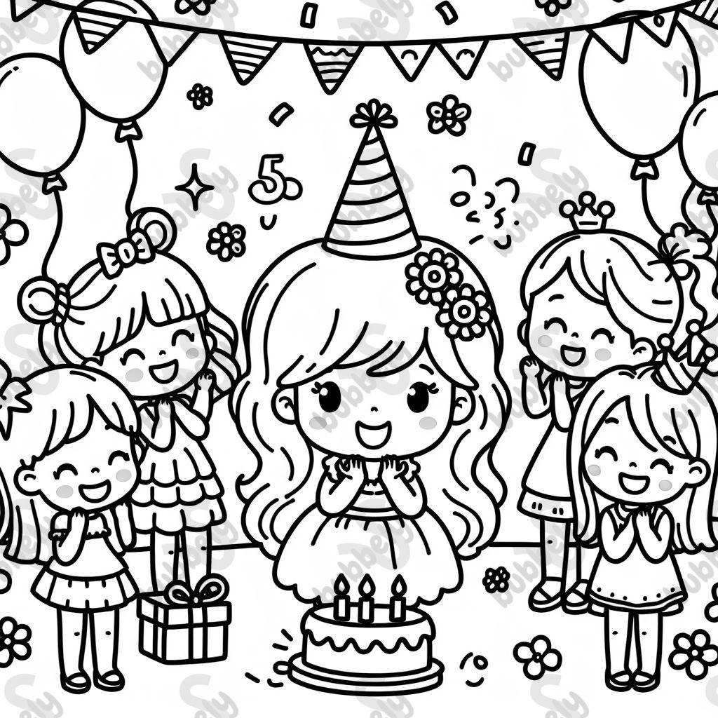 A 5-year-old girl celebrating her birthday with 8 girlfriends and 3 friends