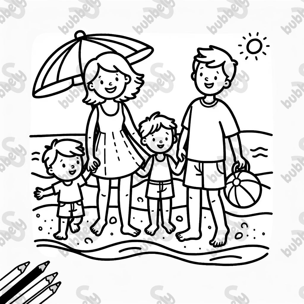 family of 4. Two boys, at the beach with mom and dad