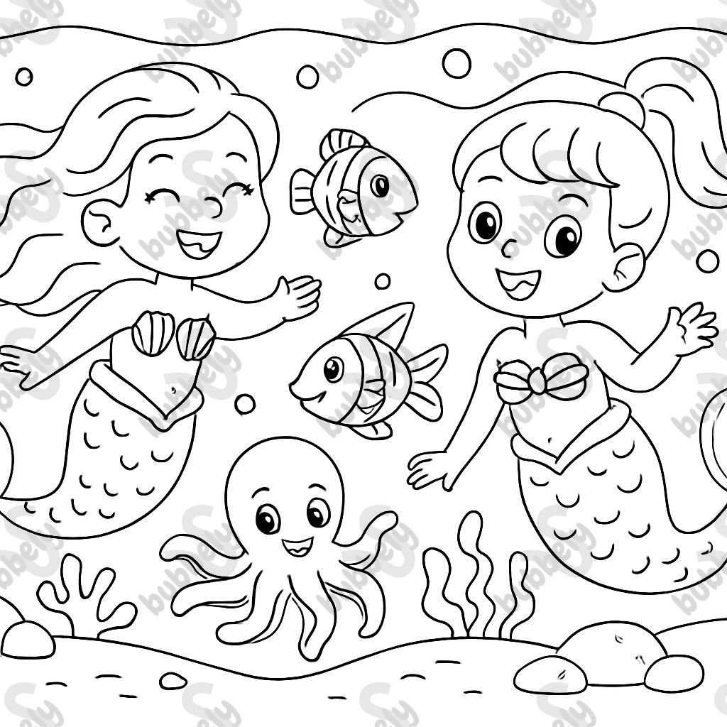 Mermaids in the ocean with aquatic animals