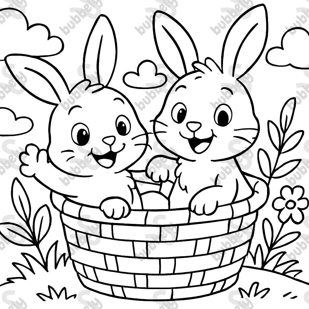 Two baby bunnies in a basket