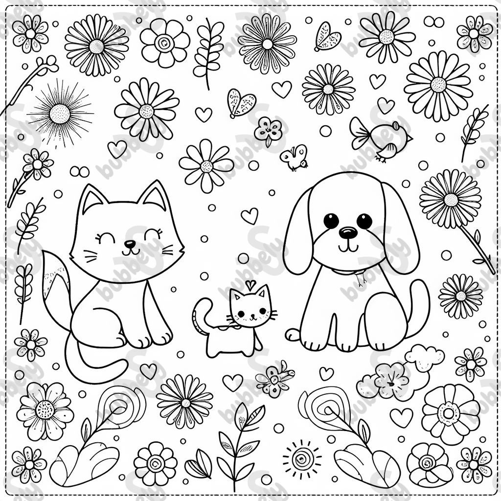 a cat & dog in flowers