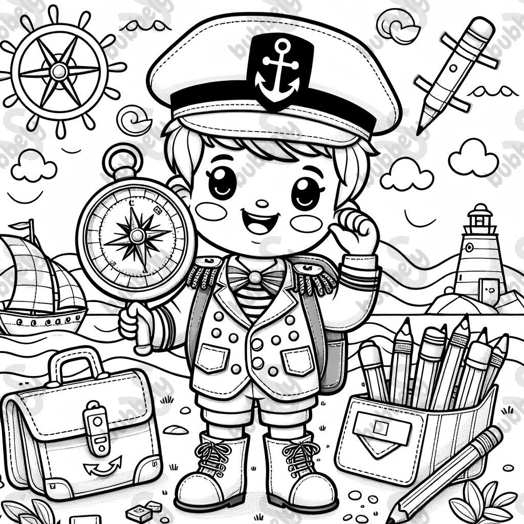 Amiral avec ancres, boussole et fournitures scolaires Amiral avec ancres, boussole et fournitures scolaires