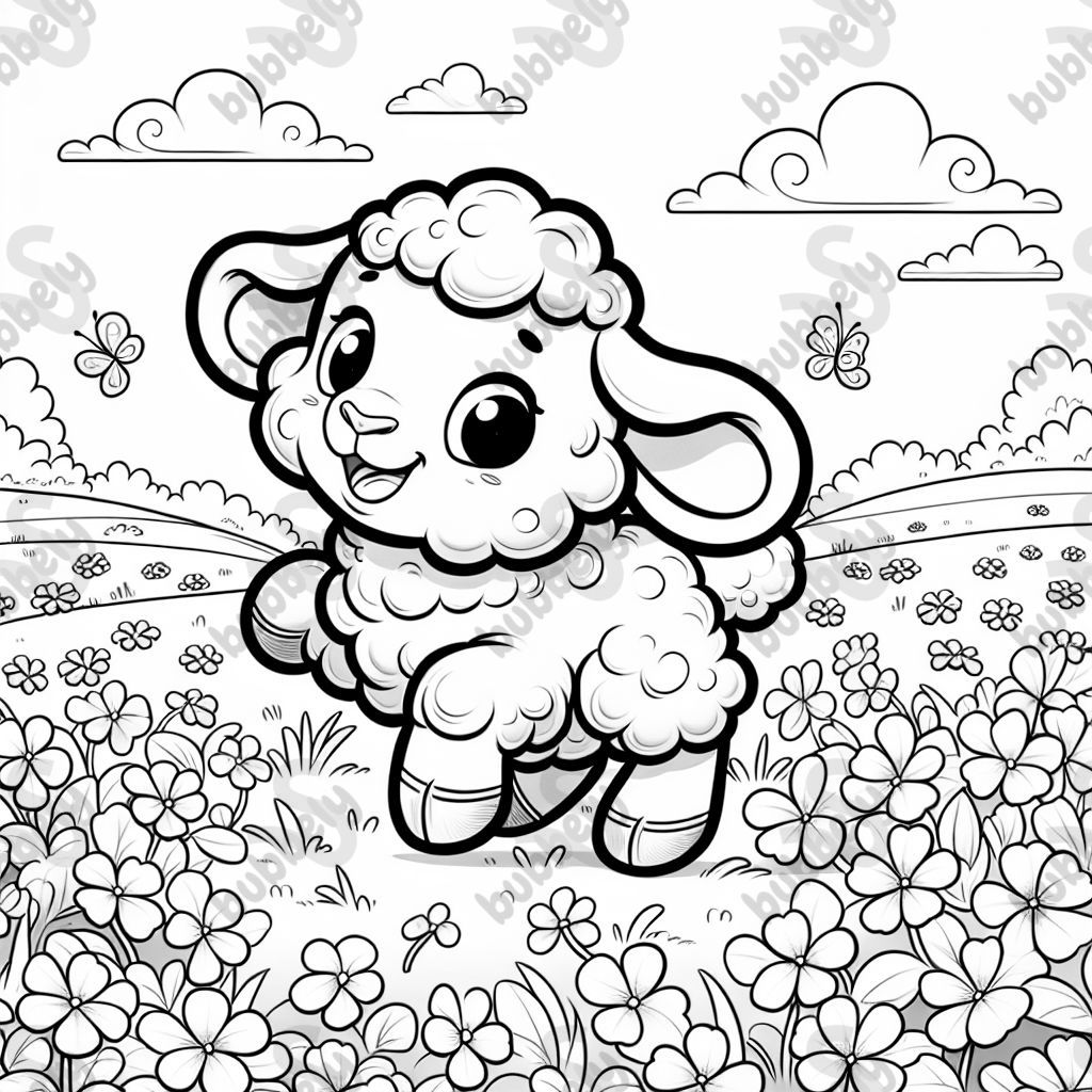 A lamb in a field of clovers