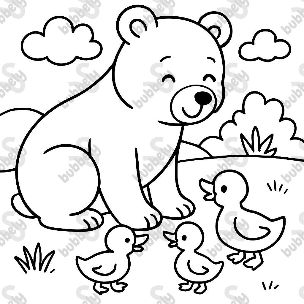 mother bear with ducklings