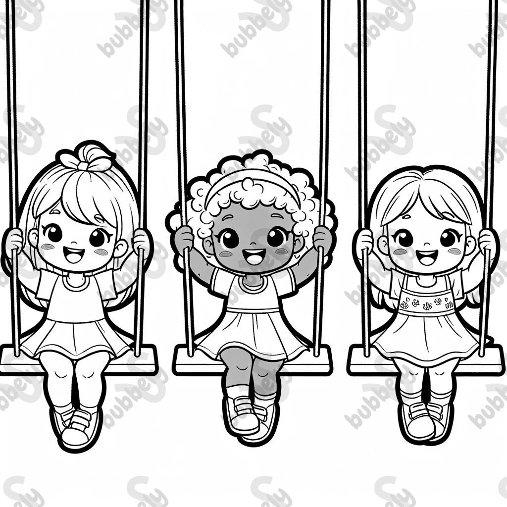 triplet girls on swings