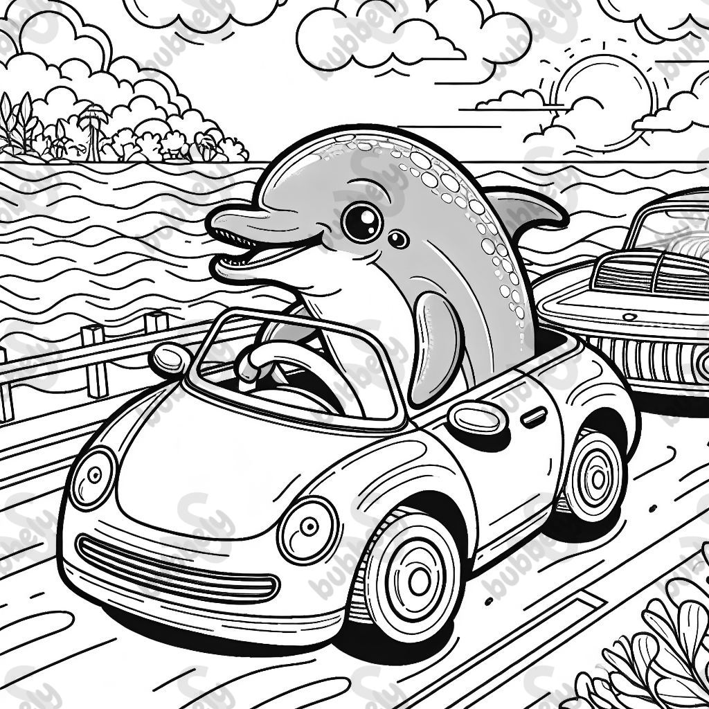 A dolphin driving a car.