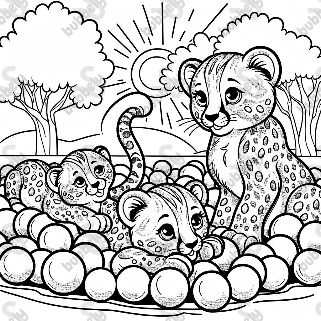 Eine geparden familie in einem bällebad