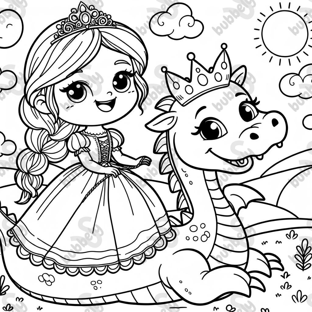 Princess with a braid riding a dragon