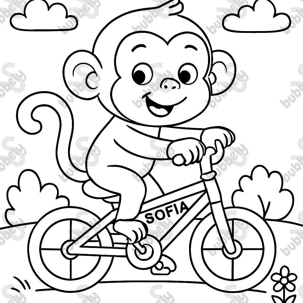 monkey riding a bike named Sofia