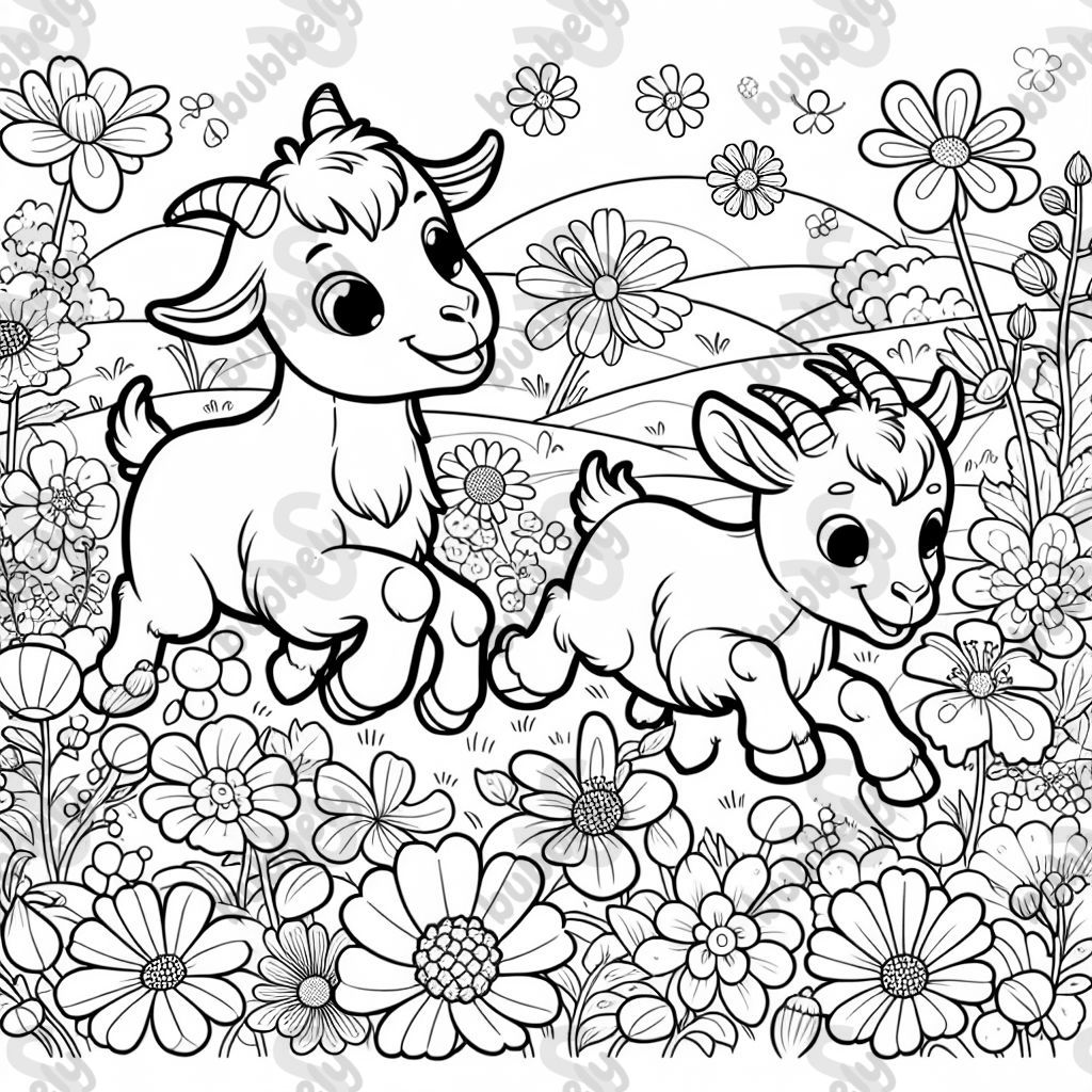 Goats in a floral meadow