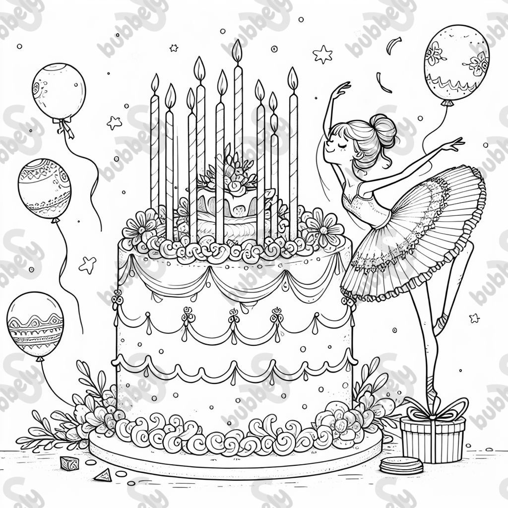 birthday cake with candles and ballerina