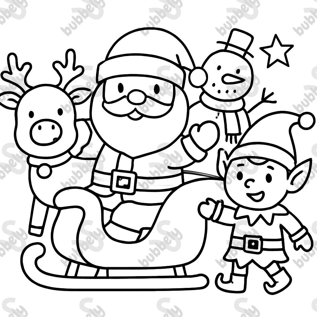 Noël père Noël renne bonhomme de neige elfe traîneau