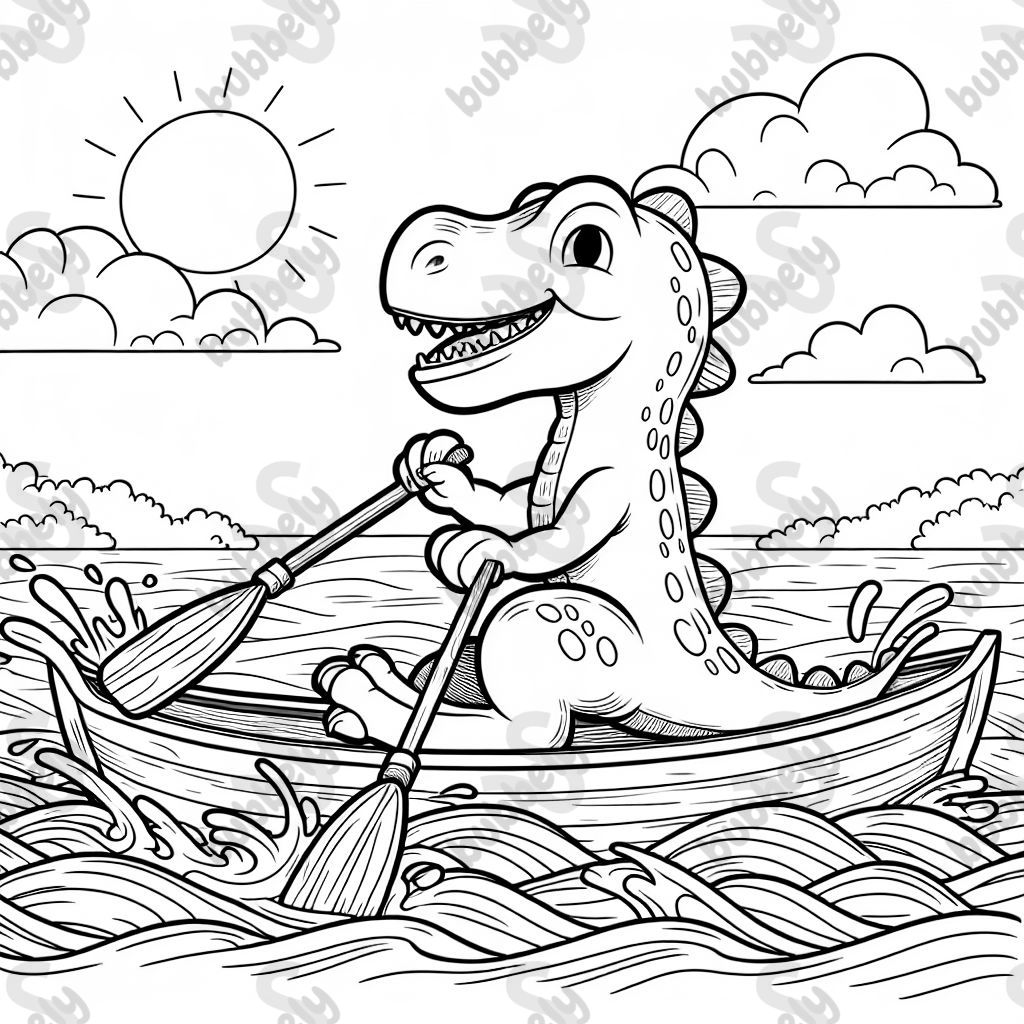 A dinosaur rowing