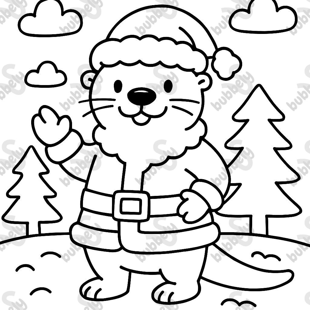 a otter dressed as Santa Claus