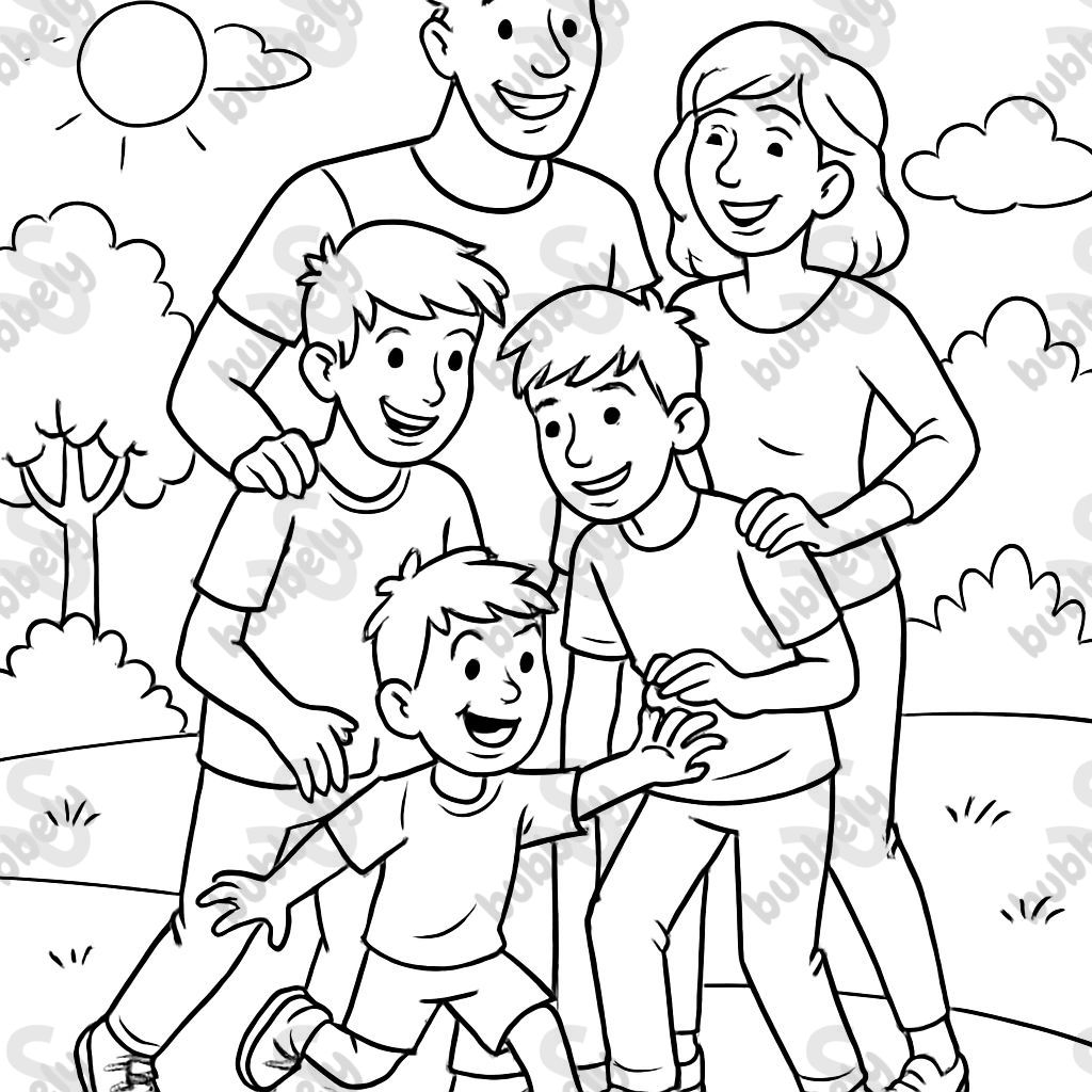 Oneline Picture family with father, mother, and three sons (13, 10, and 6 years old). The father has a very short haircut and is very tall.