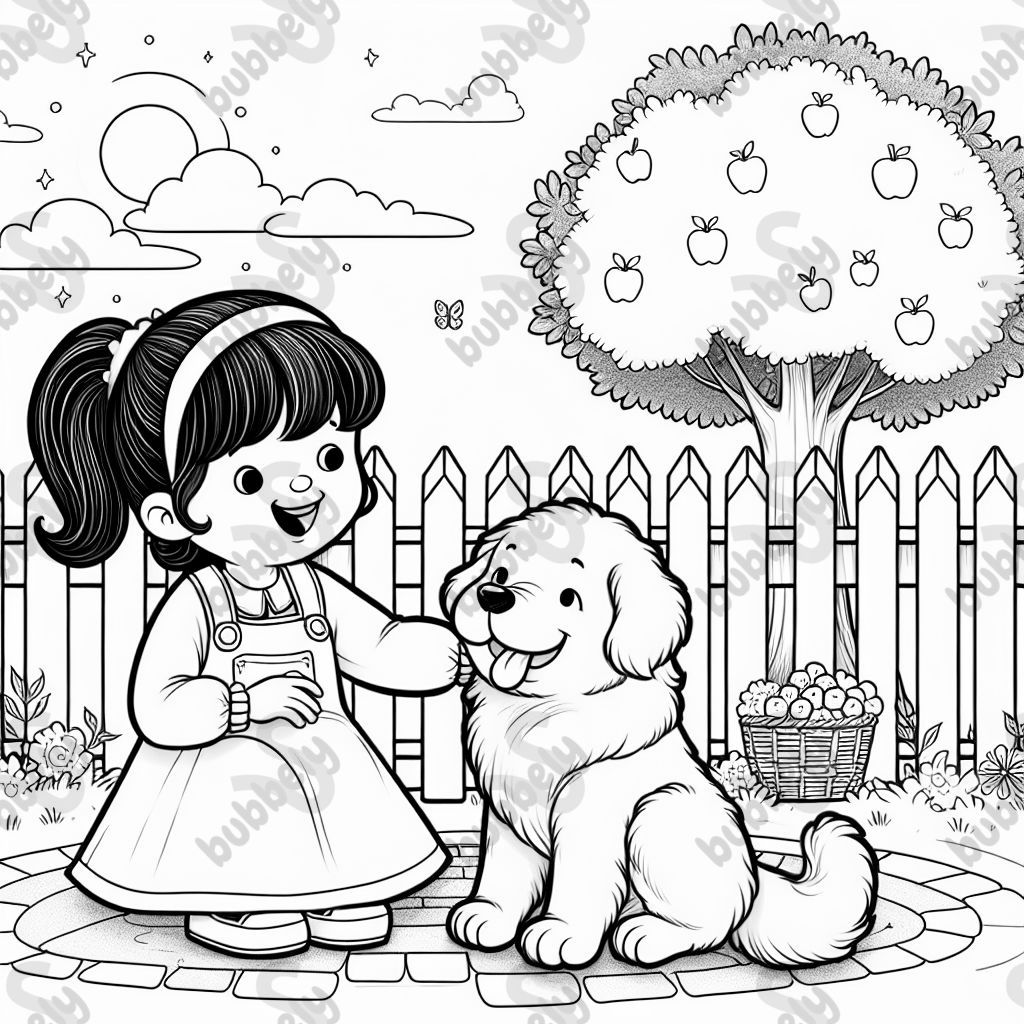 Girl petting her dog