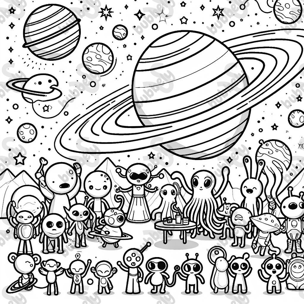 Intergalactic beings having a party on Saturn