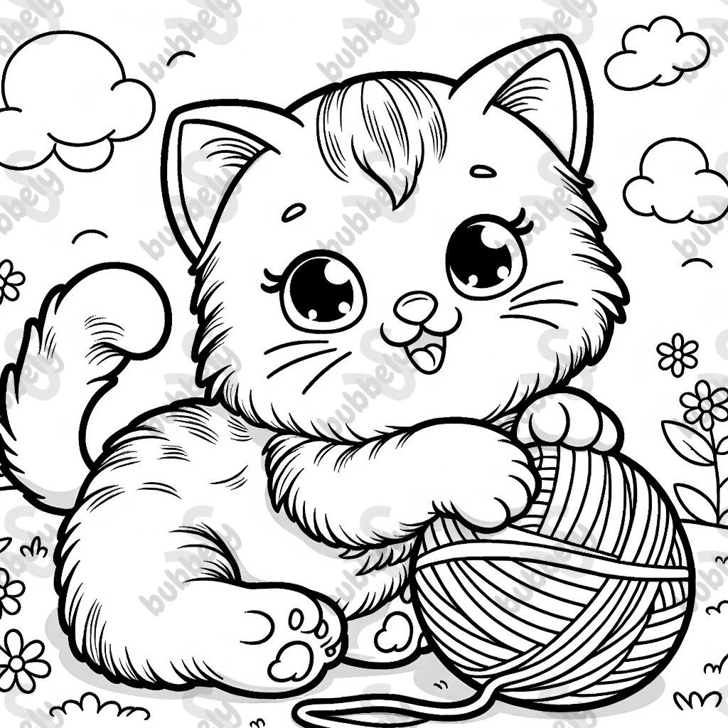 A cute kitten playing with yarn