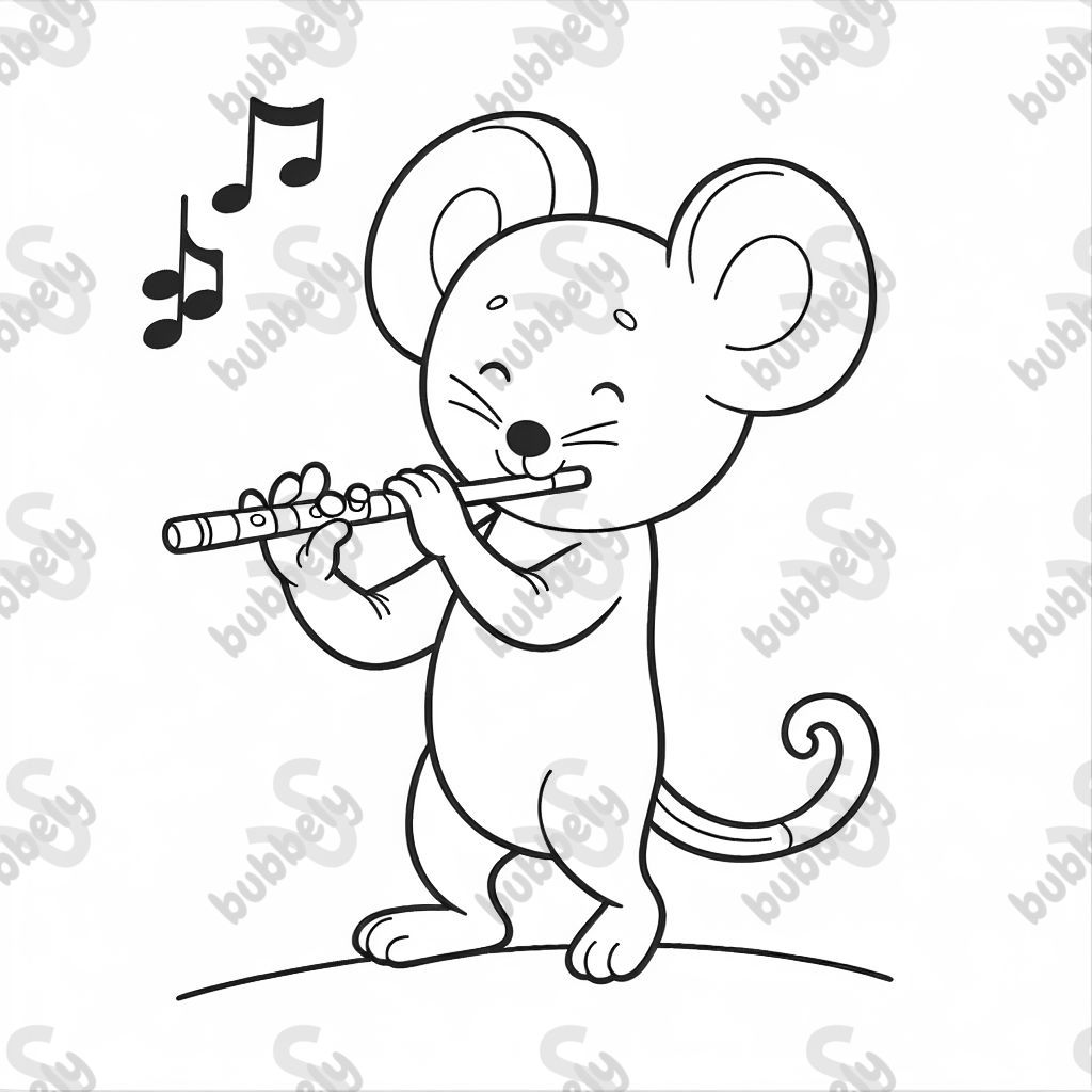 Eine stehende Maus, die auf einer querflöte spielt