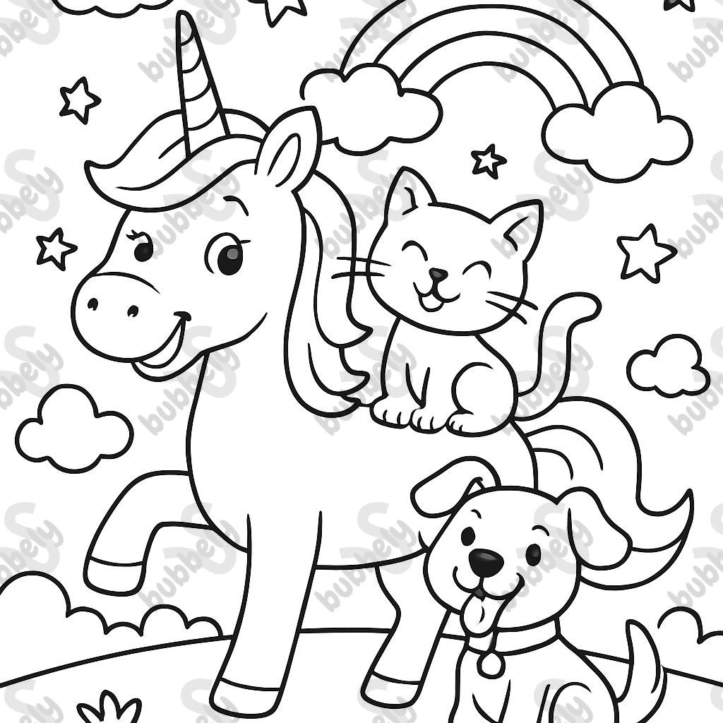 Licorne avec chat et chien