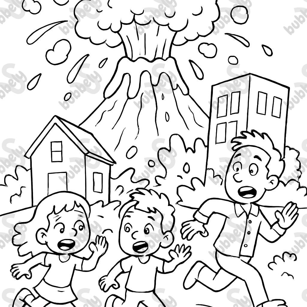 A volcano erupting and destroying a town.