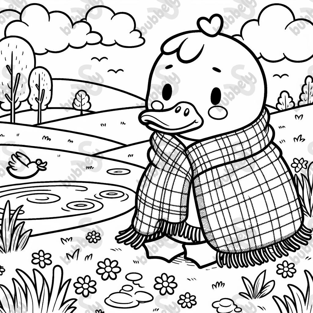 Eine Ente mit Decke auf dem Kopf 