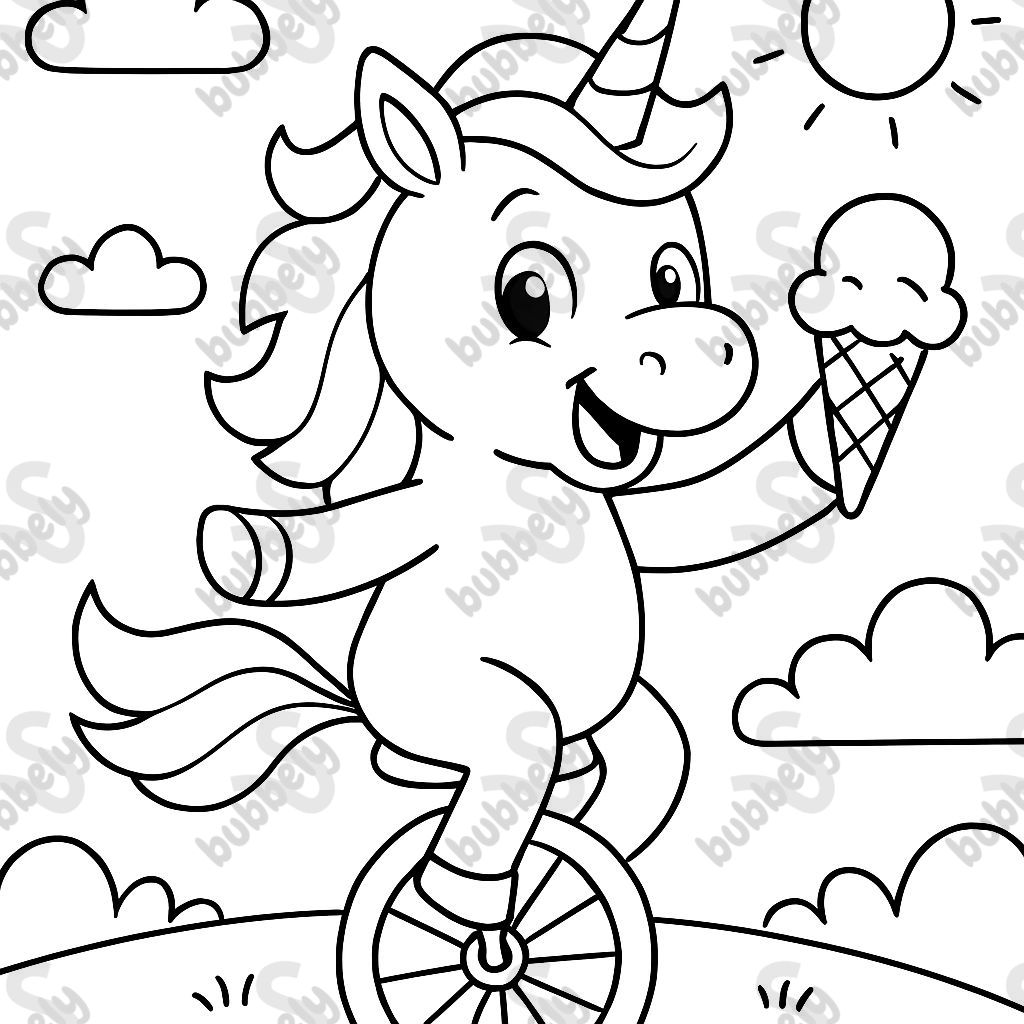 Une licorne sur un monocycle avec une glace Une licorne sur un monocycle avec une glace