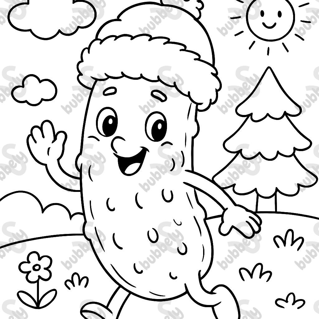 pickle with a cute face and a fluffy hat