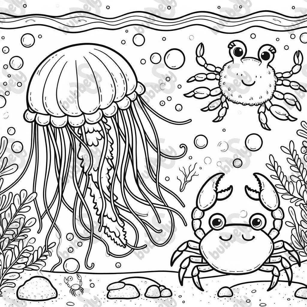 Qualle mit Krabben im Wasser 