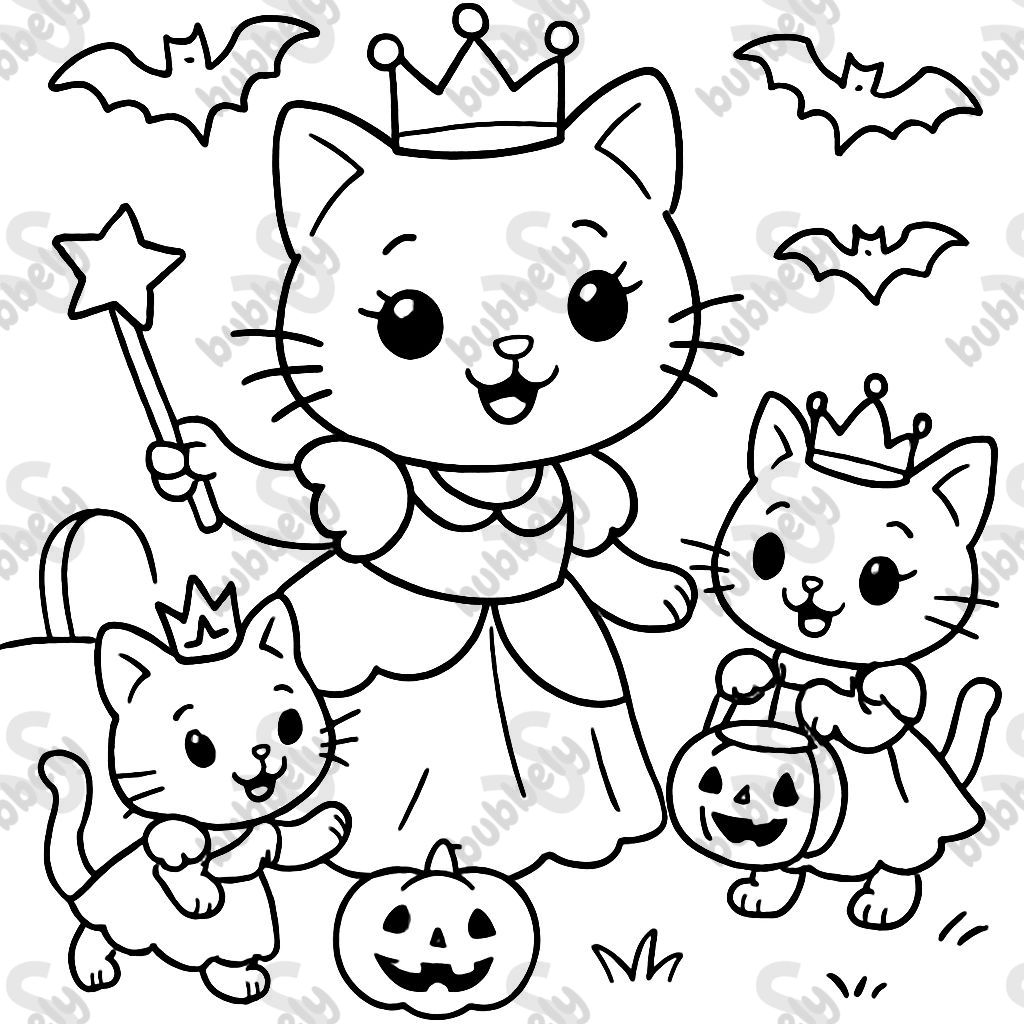 princess cat playing with princess kittens halloween