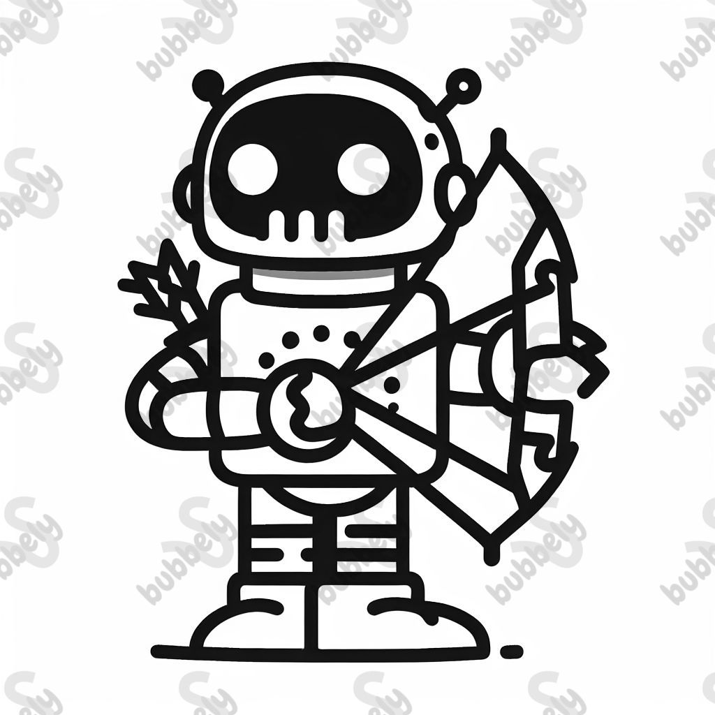 einen gruseligen Roboter mit Pfeil und Bogen