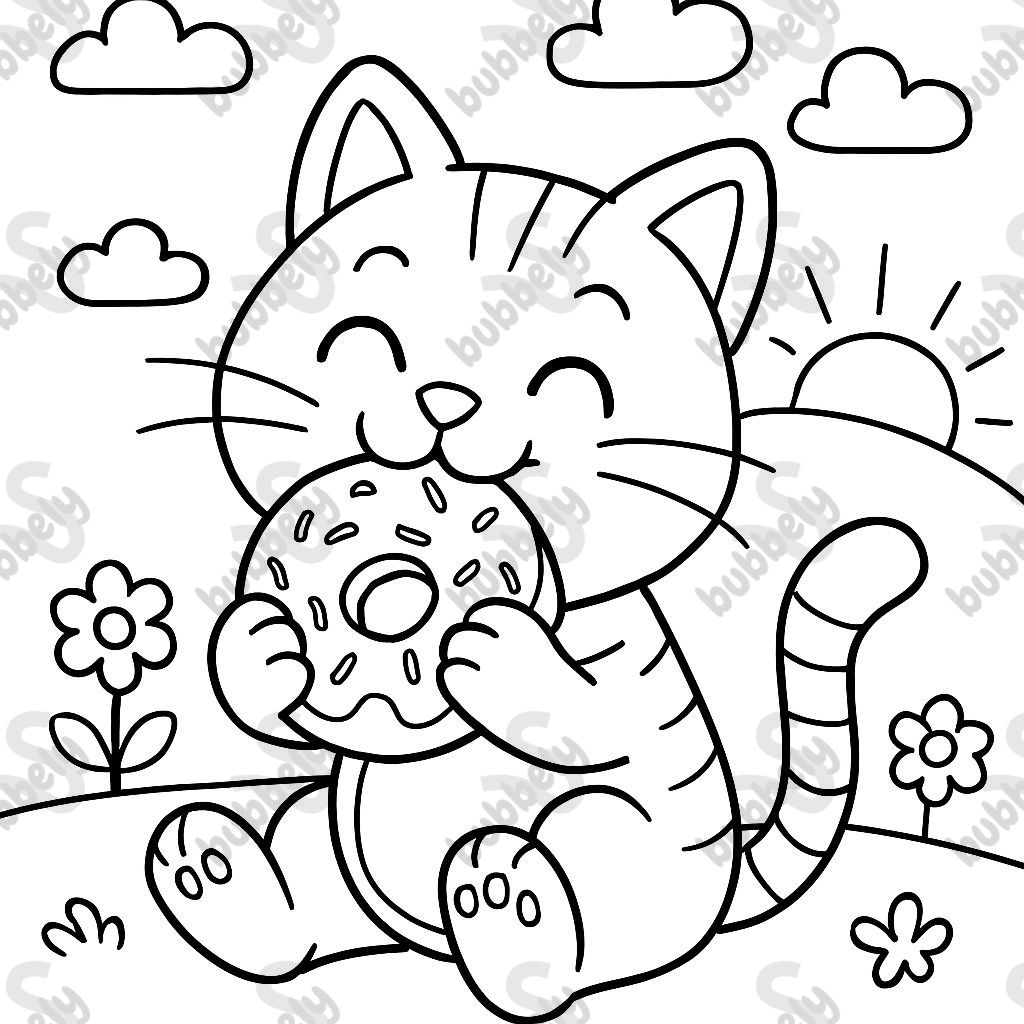 Grande chatte mangeant un donut à paillettes