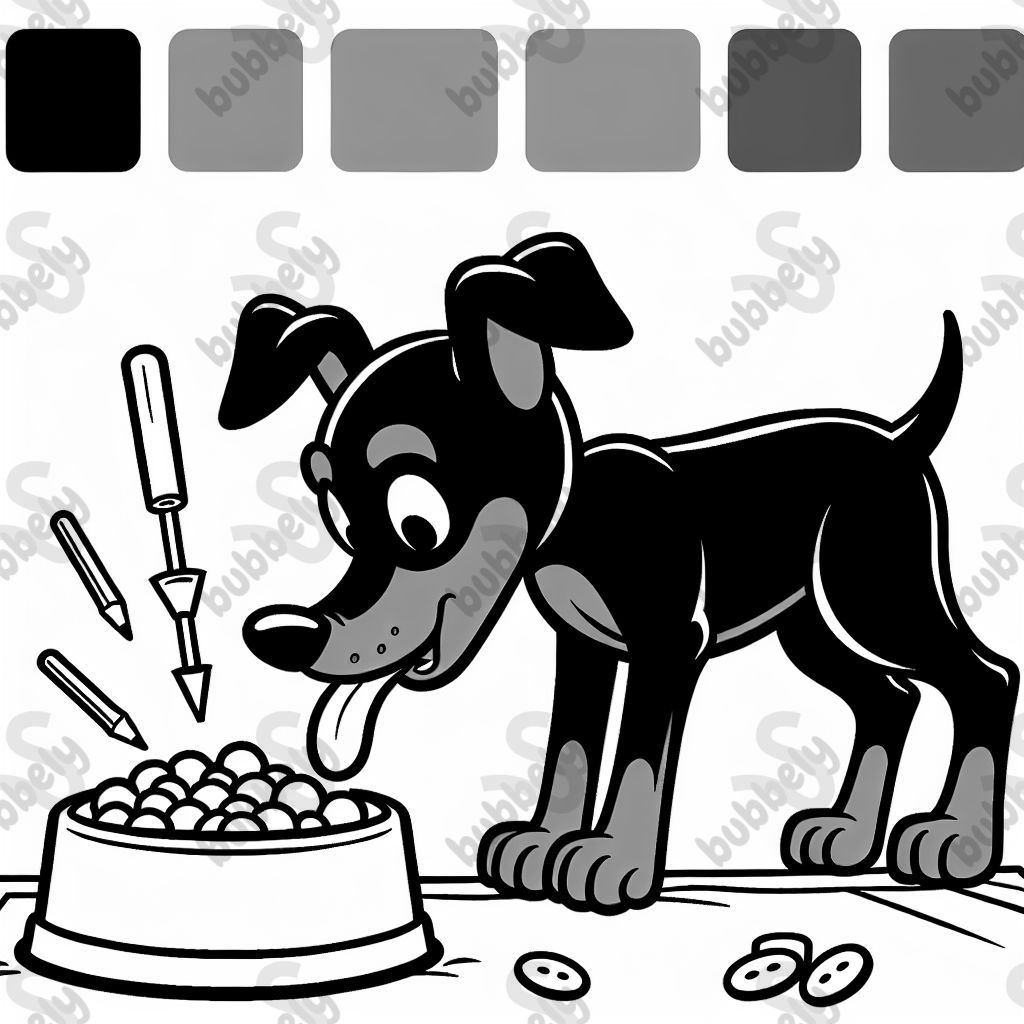 Doberman pinscher eating dog food