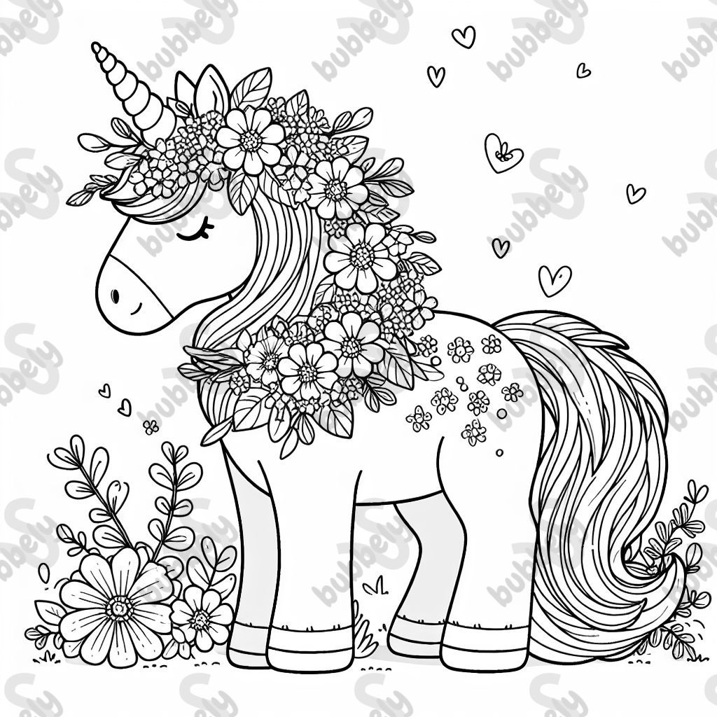 big realistic unicorn with flowers