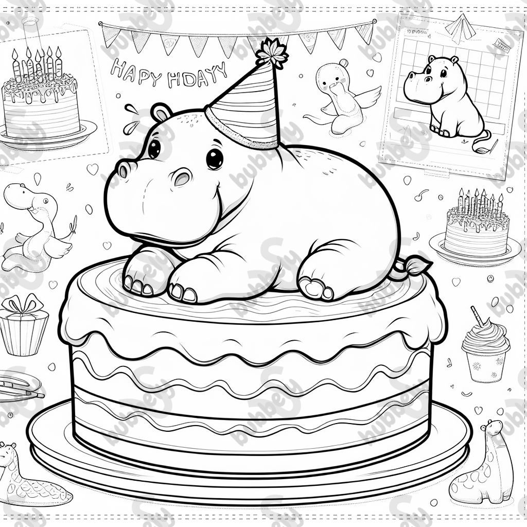 Hippopotamus sitting in a birthday cake