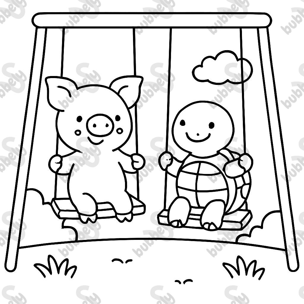 piggie and sea turtle swinging in playground