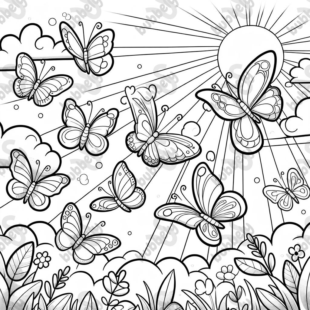 Six butterflies flying in the sky