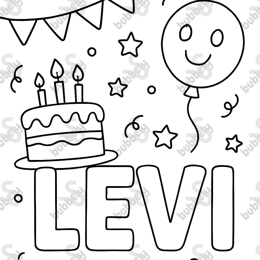 The name Levi with birthday decorations