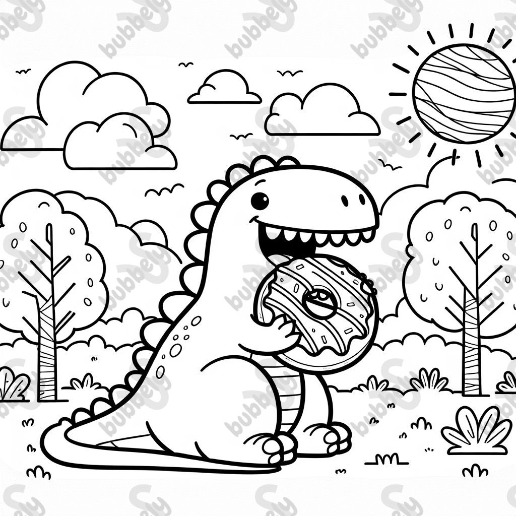 a dinosaur eating a donut