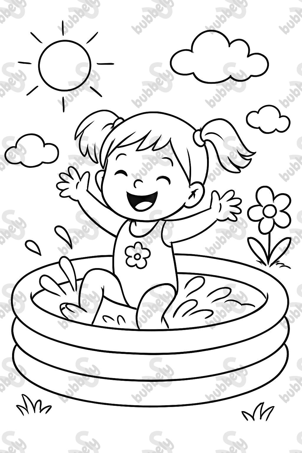 Niña de 3 años en una pequeña piscina en el verano. Niña de 3 años en una pequeña piscina en el verano.