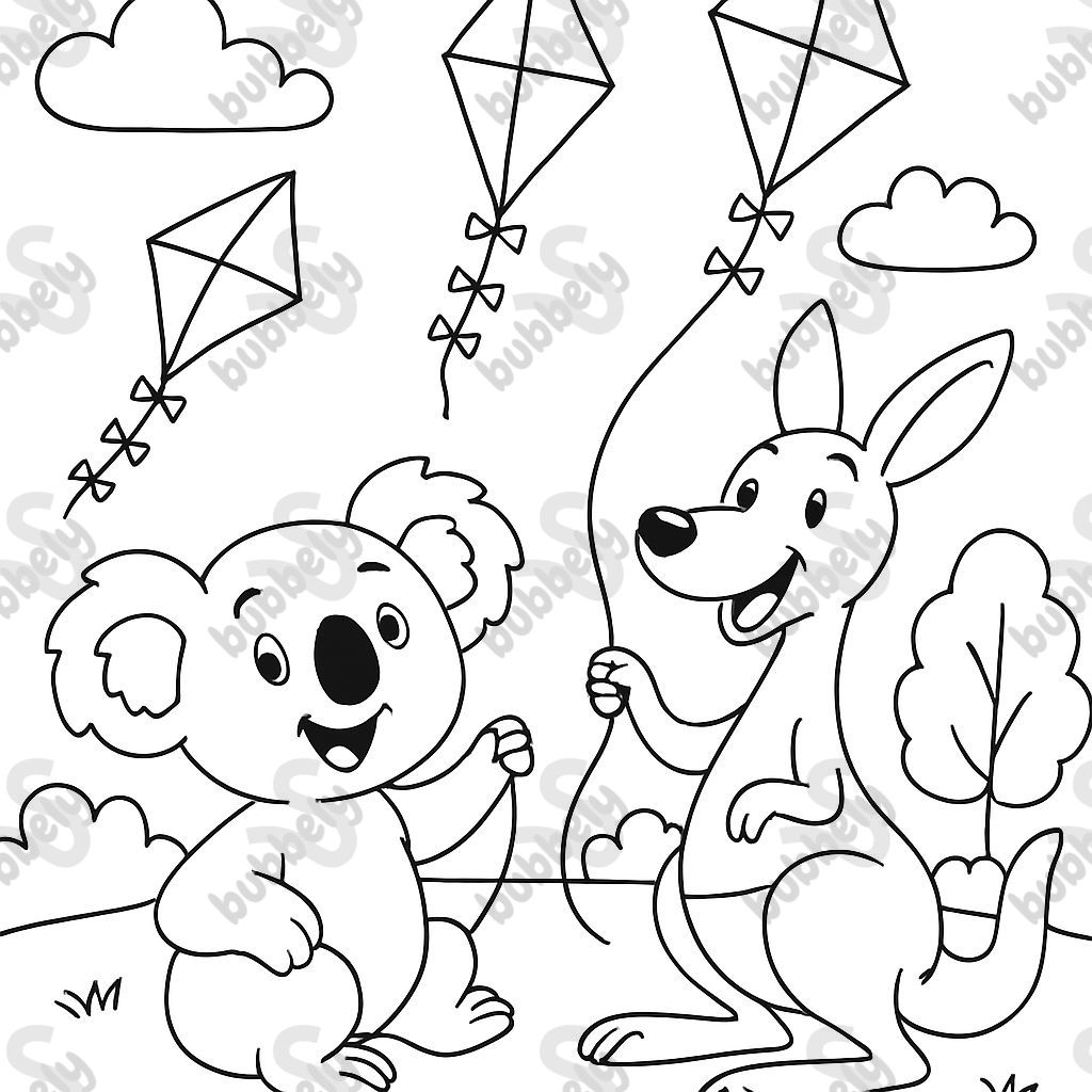 koala, kangaroo, kites