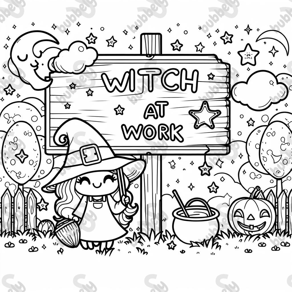 A sign that says witch at work