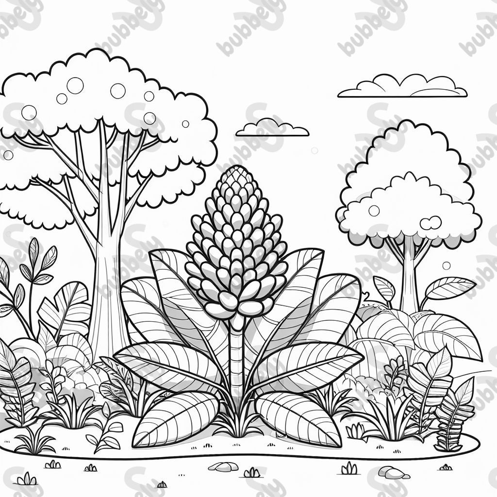 line art of Brownea coccinea plant