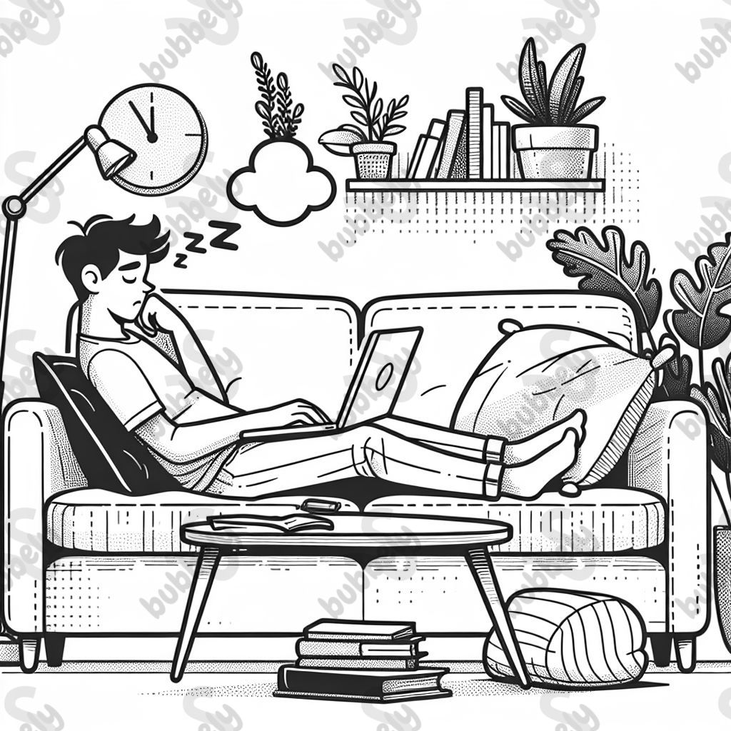 someone sleepily working on the computer on the couch