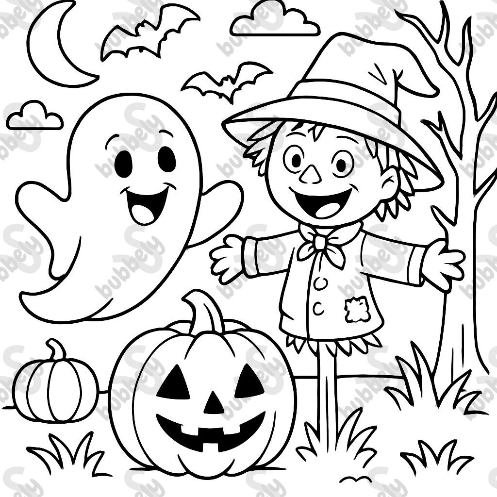 halloween ghost and scarecrow
