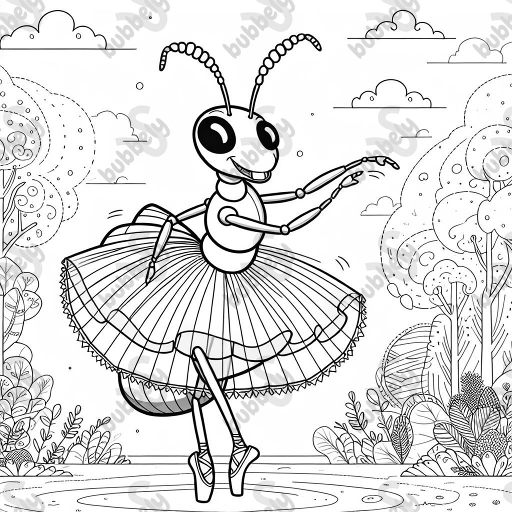 Giant ant wearing ballet shoes and a tutu