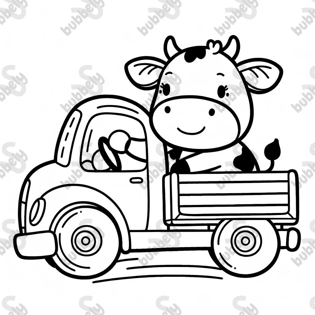 a cow driving a truck